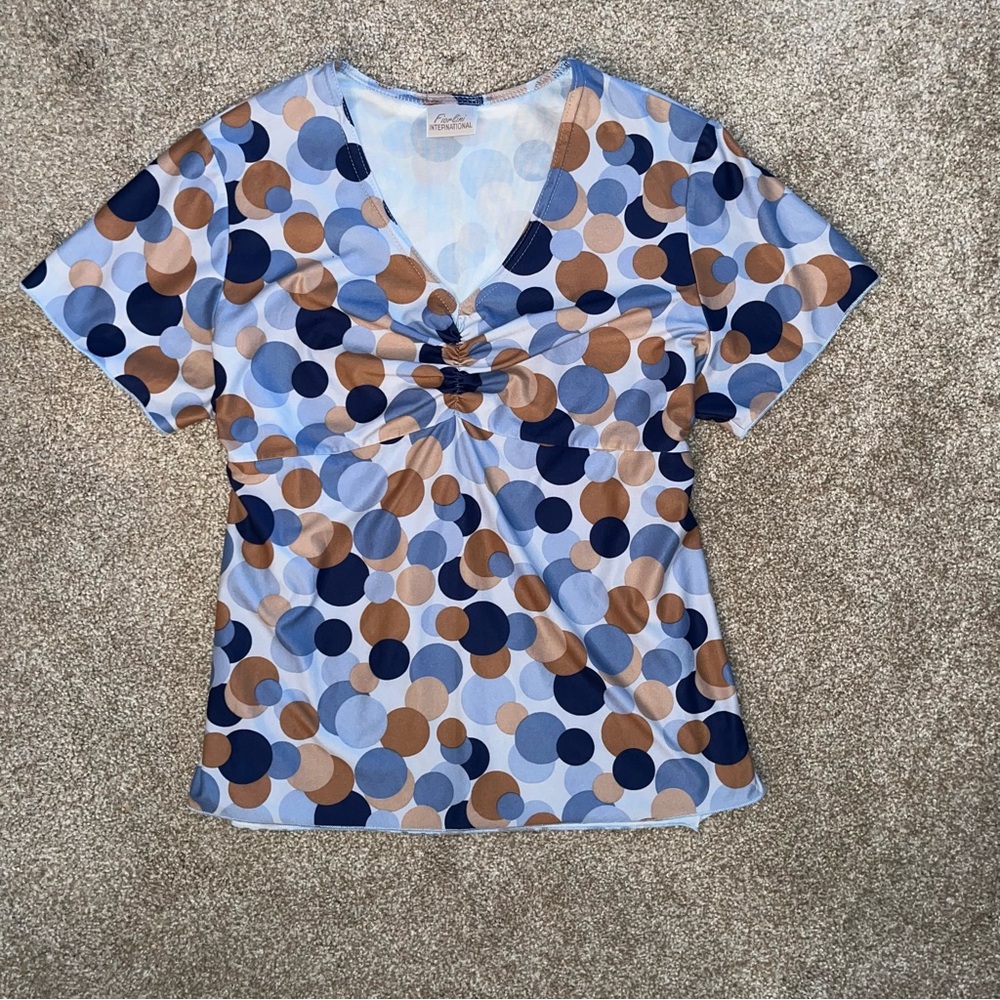 Fiorlini Blue Tie Front Fitted Blouse Short‎ Sleeve